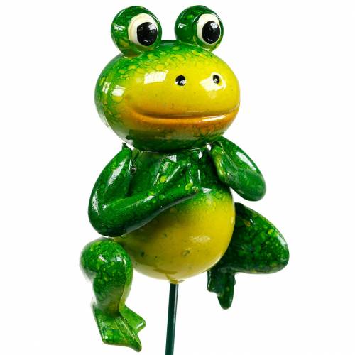 Floristik24 Dekorativ plugg hoppande groda med metallfjädrar grön, gul H65,5cm