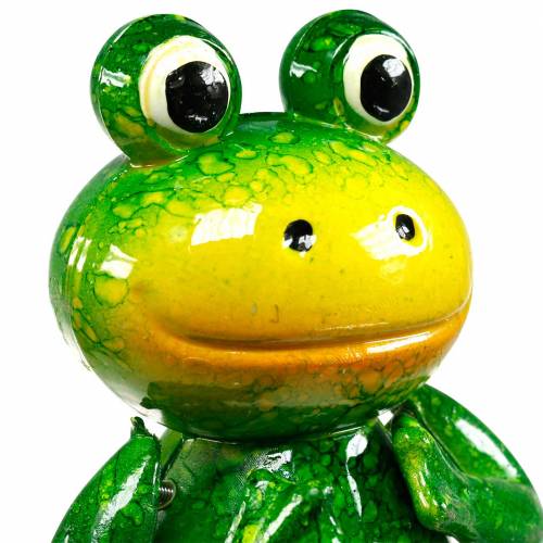 Floristik24 Dekorativ plugg hoppande groda med metallfjädrar grön, gul H65,5cm