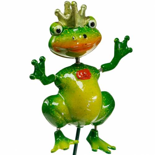 Garden Stake Frog King med Metal Spring Grön, Gul, Gyllene  H68,5cm-808228-KRONE