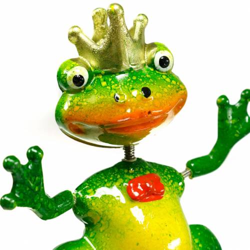 Floristik24 Garden Stake Frog King med Metal Spring Grön, Gul, Gyllene H68,5cm