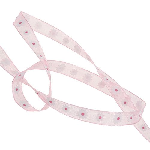 Floristik24 Presentband rosa med blomma 10mm 20m