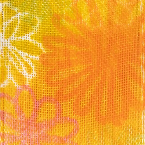 Artikel Presentband, blommigt organzaband, gul/orange, 25mm x 18m