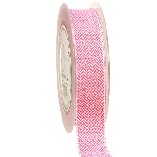 Artikel Presentband fiskbensmönster band vit rosa 25mm 15m