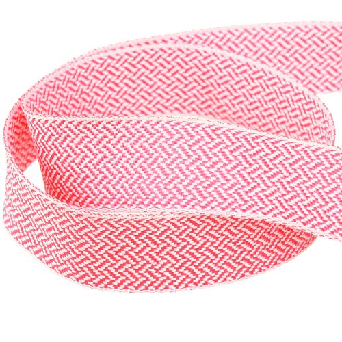 Artikel Presentband fiskbensmönster band vit rosa 25mm 15m