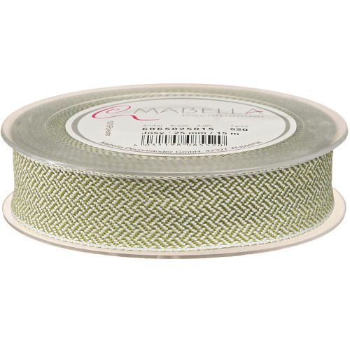 Artikel Presentband fiskbensmönster dekorativt band vit grönt 25mm 15m