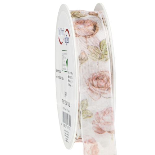 Presentband rosor organzaband med blommor 25mm 20m