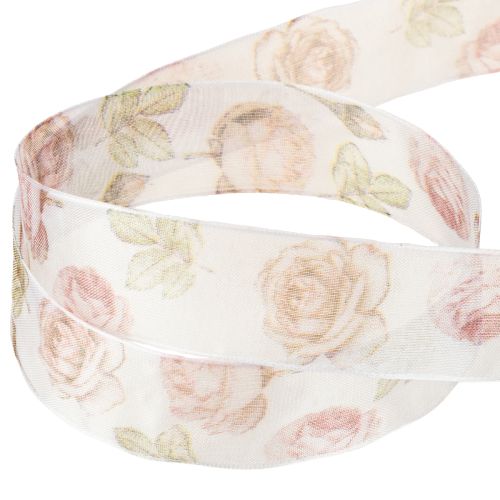 Artikel Presentband rosor organzaband med blommor 25mm 20m