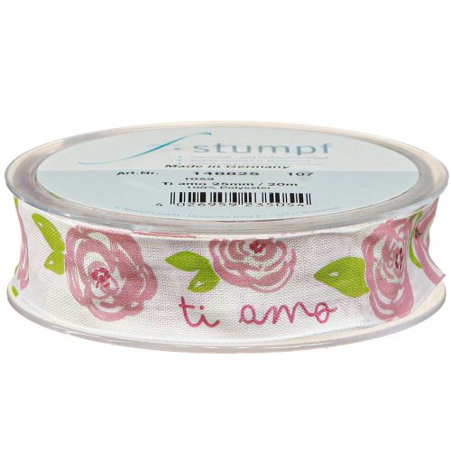 Artikel Presentband rosor “Ti amo” romantiskt dekorband 25mm 20m