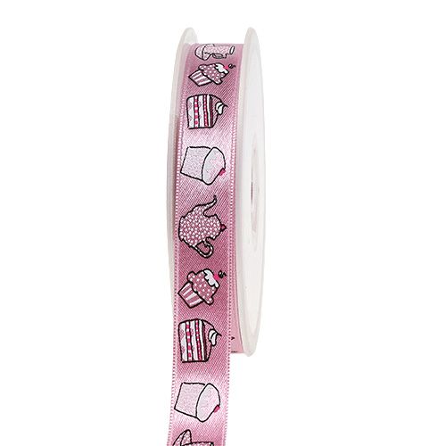 Floristik24 Presentband tårta motiv rosa 15mm 20m