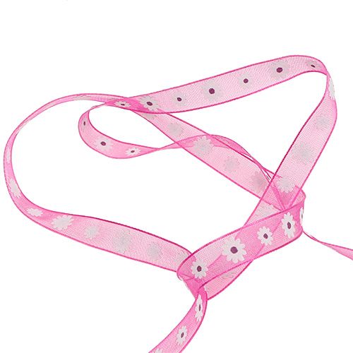 Floristik24 Presentband rosa med blomma 10mm 20m