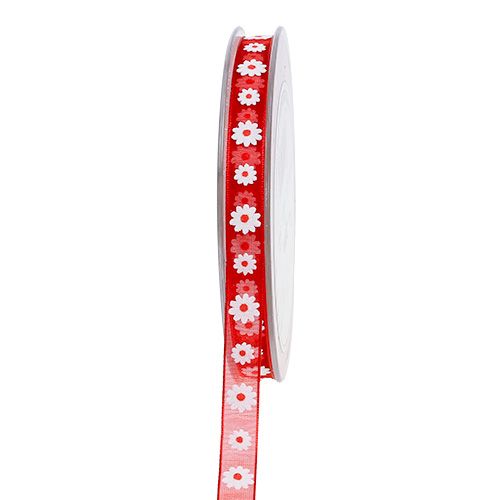 Floristik24 Presentband röd med blomma 10mm 20m