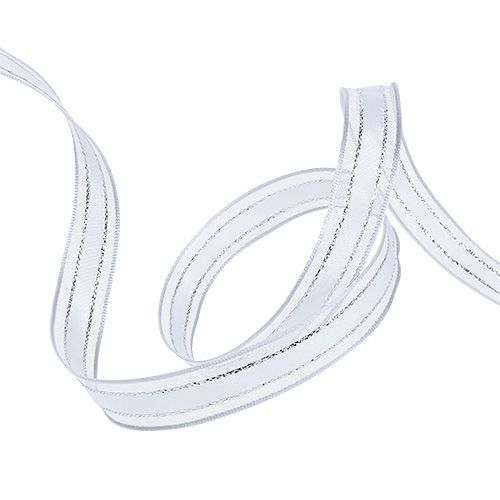 Floristik24 Presentband med trådkanten vit 15mm 20m