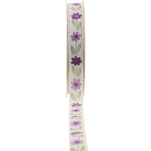 Presentband blommor bomullsband lila vit 15mm 20m