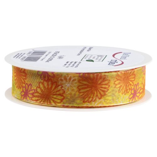 Artikel Presentband blommor organzaband gul orange 25mm 18m
