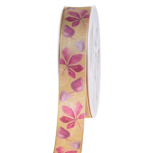 Presentband lila höstlöv dekorband höst 25mm 20m