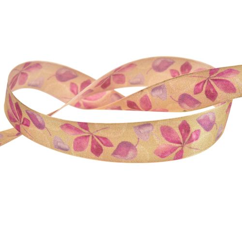 Presentband lila höstlöv dekorband höst 25mm 20m