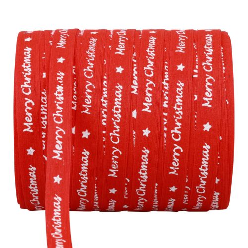 Presentband rött “Merry Christmas” bomull 10mm 100m