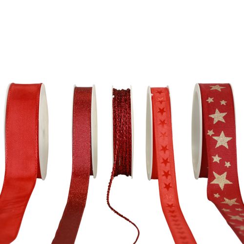 Floristik24 Presentband rosettband röd sorterade 2,5×300cm 5st