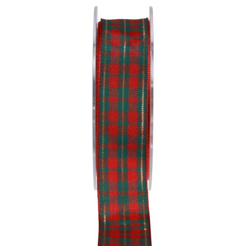 Presentband rutigt tygband röd grön skotsk 25mm 20m