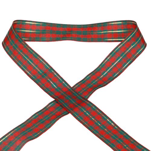 Artikel Presentband rutigt tygband röd grön skotsk 25mm 20m