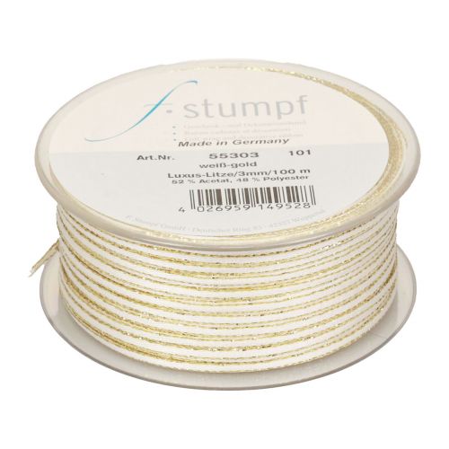 Floristik24 Presentband sidenband vitguld tvinnat band 3mm 100m