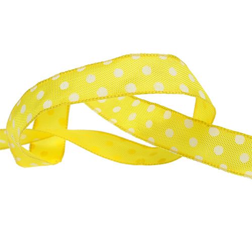Floristik24 Presentband med prickar gul 15mm 20m