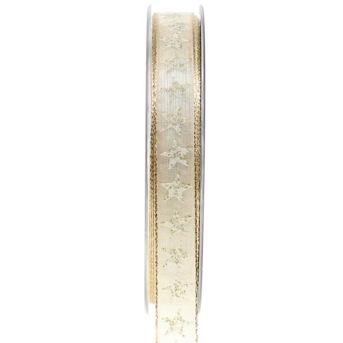Floristik24 Presentband med stjärnkräm, guld 15mm 20m
