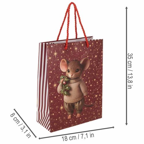 Presentpåse med musmotiv och stjärnor till jul, 24 cm, 2 stycken | Floristik24.se