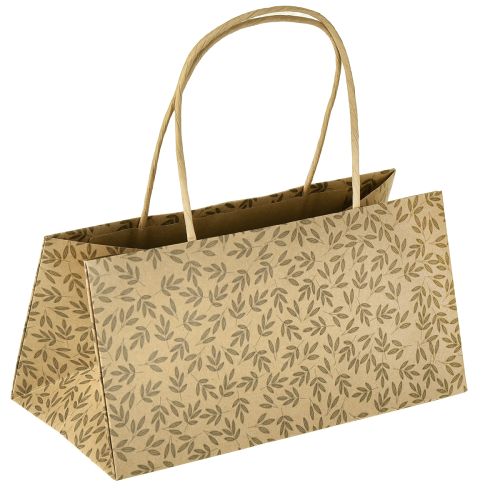 Presentpåse papper naturbruna blad 20×10×10 cm 6 st