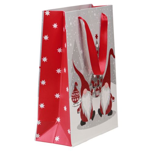 Artikel Presentpåse med handtag gnome röd grå vit 24×18×8cm 4st