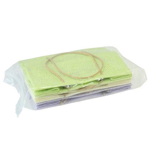 Artikel Presentpåsar vävda med handtag grön, gul, lila 20×10×10cm 6st