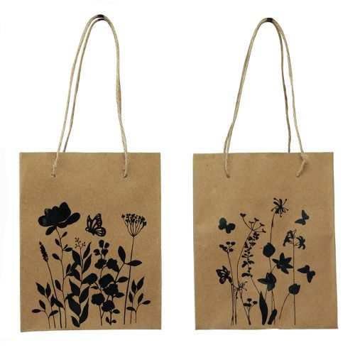 Floristik24 Presentpåsar med handtag papper natursvart 12×15cm 6st