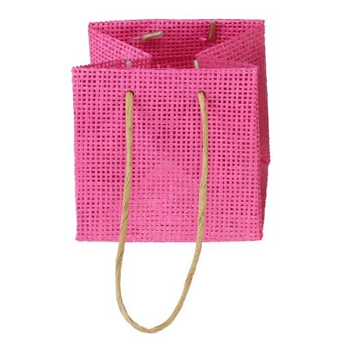 Floristik24 Presentpåsar med handtag papper rosa gul grön textil look 10,5cm 12st