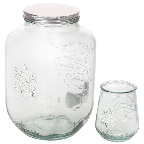 Glasbehållare med tappkran och 4 glas, återvunnet glas, H25,5 cm | Floristik24.se