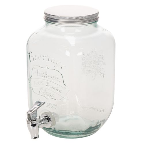 Glasbehållare med tappkran och 4 glas, återvunnet glas, H25,5 cm | Floristik24.se