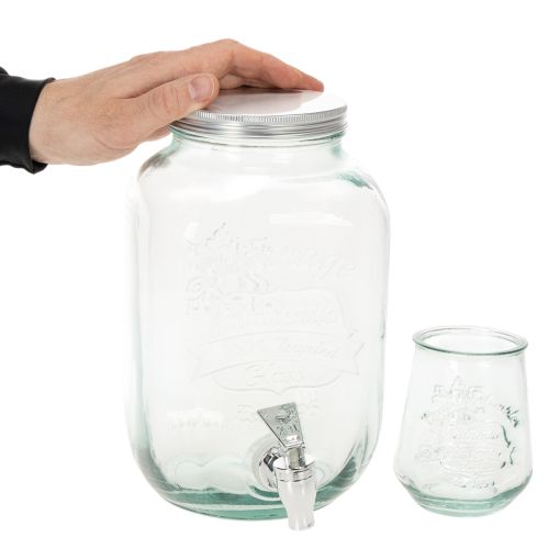 Glasbehållare med tappkran och 4 glas, återvunnet glas, H25,5 cm | Floristik24.se
