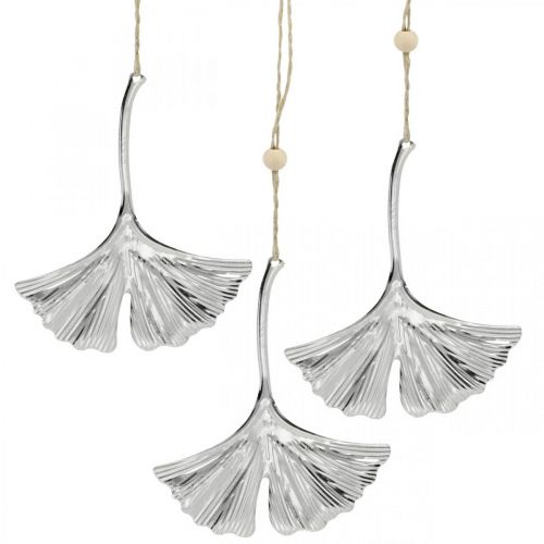 Dekorativt hängande ginkgo blad, metall dekoration, advent, höst dekoration silver L12cm 12st