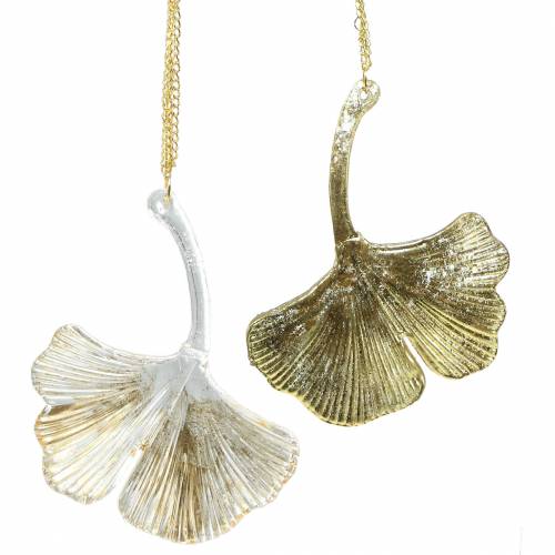 Floristik24 Dekorationshängare Ginkgo bladglas guld 8cm × 10cm 2st