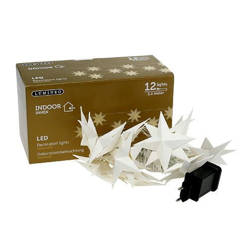 Floristik24 Garland med pappersstjärnor 12 ljus varmvit 220cm