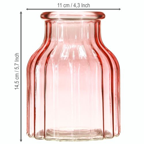 Artikel Blomvas i glas retro rosa tonad Ø11cm H14,5cm 2st