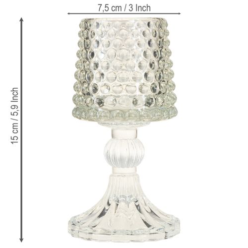 Artikel Glasljushållare med prickar och spår i basen H15cm 2 st