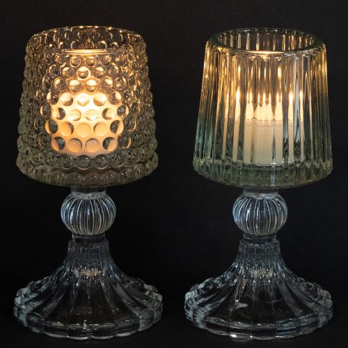 Artikel Glasljushållare med prickar och spår i basen H15cm 2 st