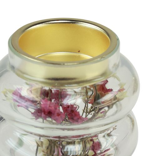 Floristik24 Dekorativ värmeljushållare i glas med torr dekoration för LED H8,5cm 4 st