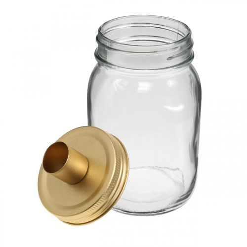 Floristik24 Dekorglas med ljusstake gyllene metalllock Ø8,5cm H16cm 2st
