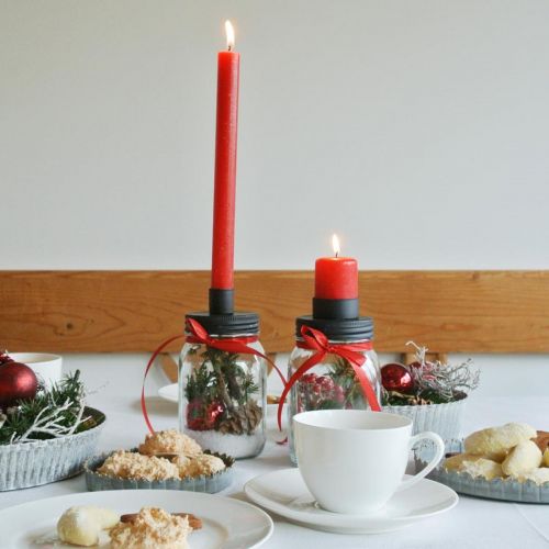 Floristik24 Deco glas med ljushållare svart bordsdekoration Ø8,5cm H16cm 2st