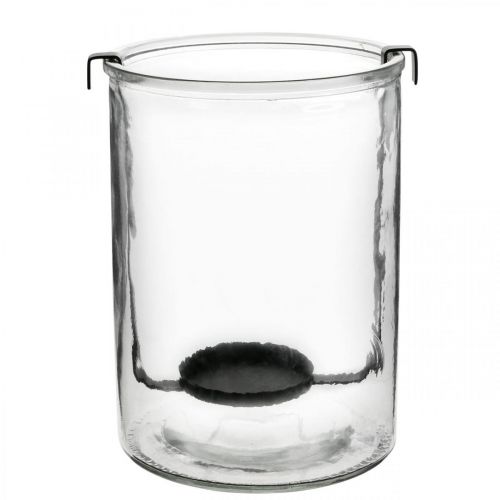 Floristik24 Lyktglas med värmeljushållare svart metall Ø13,5×H20cm