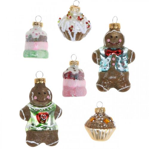 Glashängen pepparkakor &amp; cupcakes, julgransdekorationer mix, julbageri H4 / 8cm äkta glas 6st