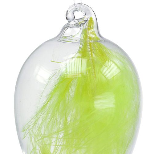 Artikel Glasägg med fjädrar för att hänga 6,5 cm ljusgrön 6st