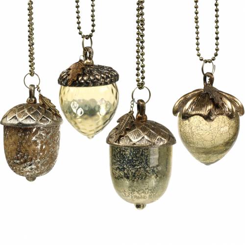 Julgransdekorationer ekollon att hänga metallglas guld 11cm 4st