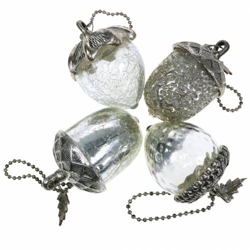 Floristik24 Julgransdekorationer ekollon att hänga metallglas silver 7cm 4st